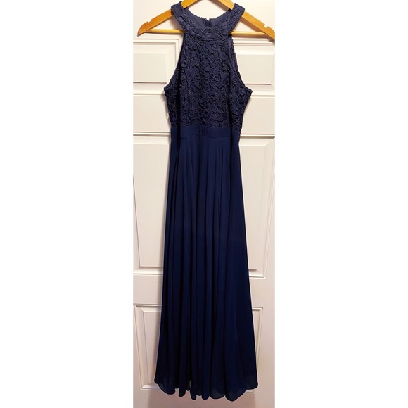 Navy Blue Lace Maxi Dress - Picture 4 of 4